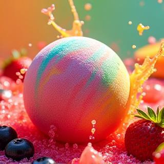 Bomba de baño con mezcla frutal, colores vibrantes